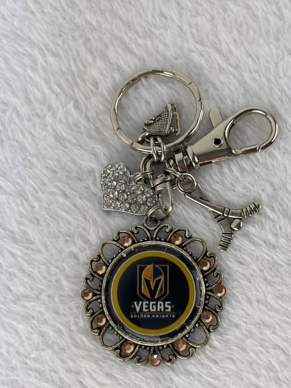 Las Vegas Golden Knights Hockey Keychain With Charm Heart, ice skate